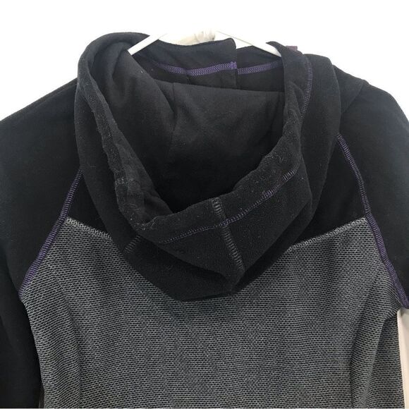 Prana Black Gray Colorblock  Drawstring Hood Cozy Long sleeve Tunic Fleece - Picture 9 of 15